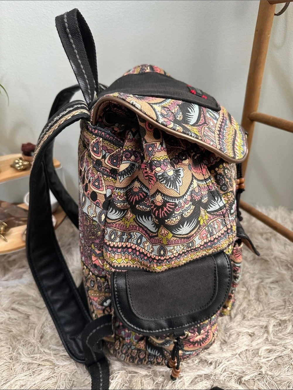 Sakroots Multicolor Boho Canvas Backpack‎ with Black Trim
